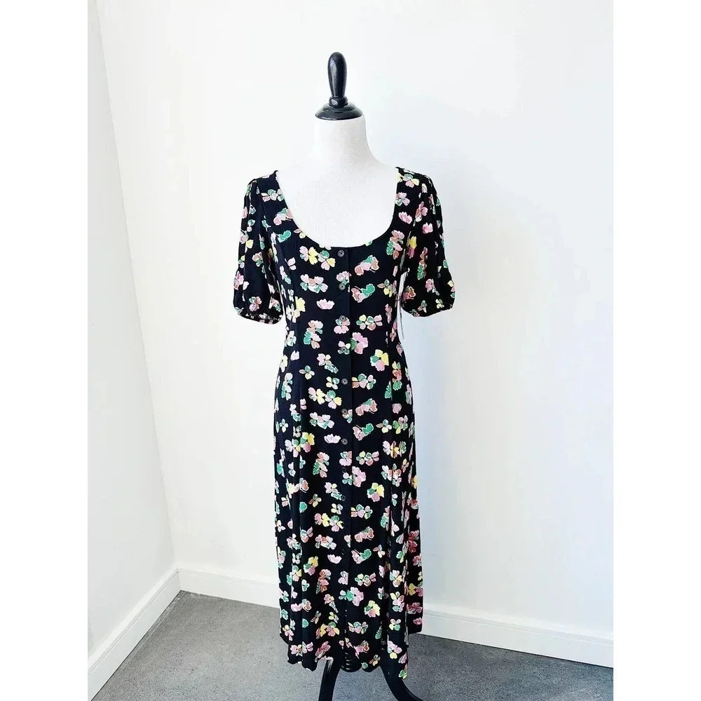 NWT Scoop Black Floral Button Front Midi Dress Size M - Picture 5 of 16